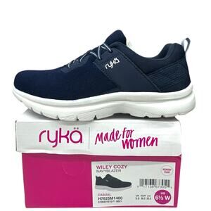 Ryka Wiley Cozy Sneakers Women's size 6.5 Wide Navy Blue No Tie Bungee